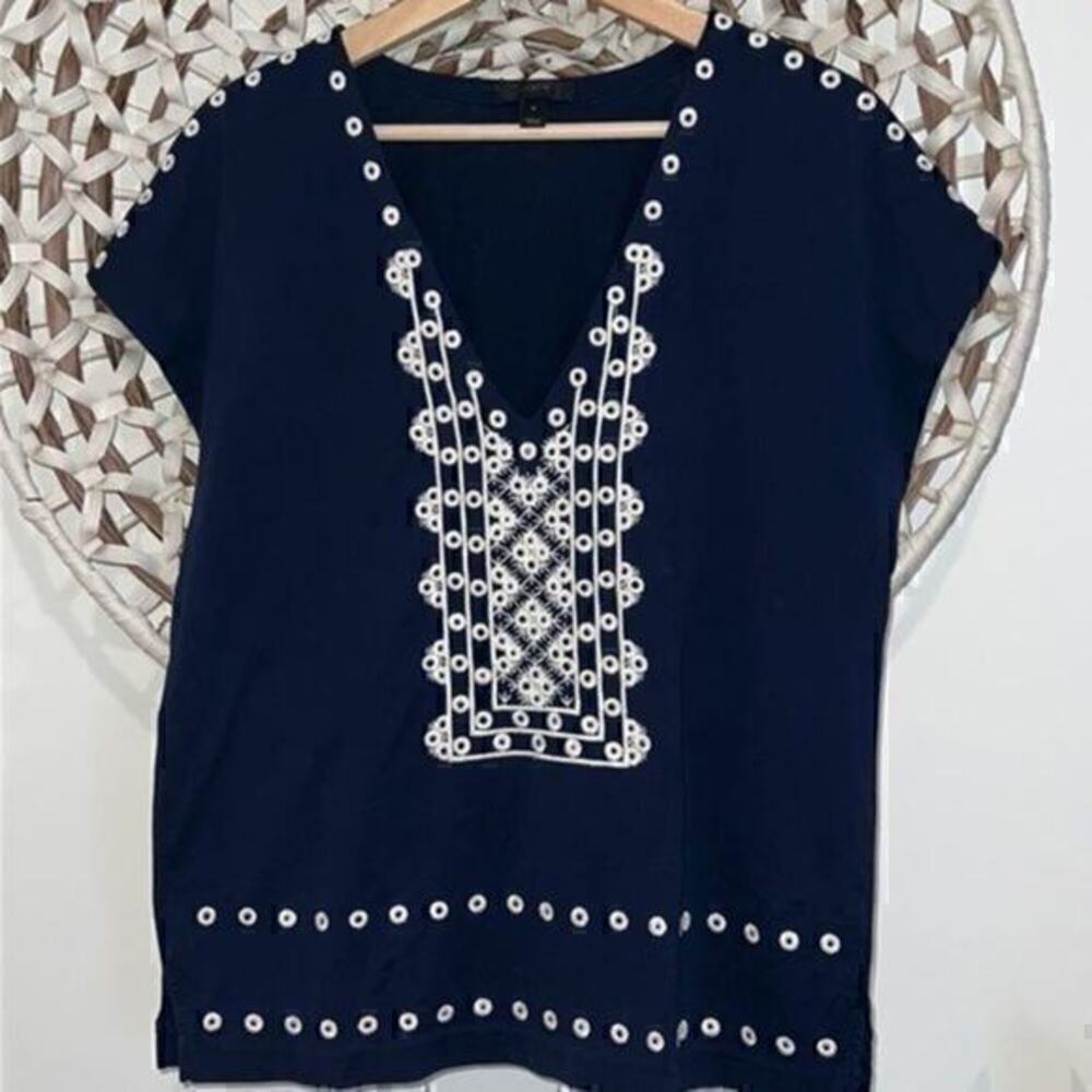 J. Crew navy and white Eyelet blouse size small like new condition